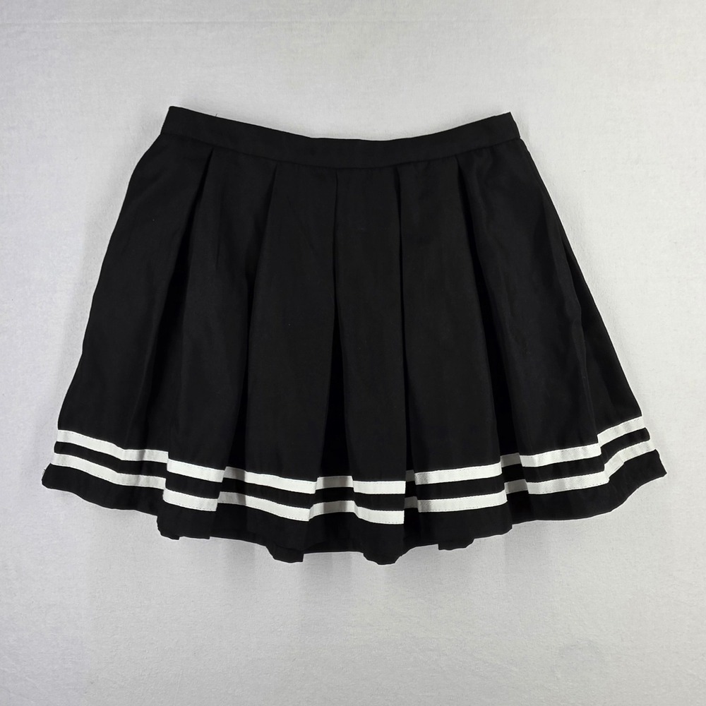 Hot Topic Black Pleated Mini Skirt White Stripes Schoolgirl Goth 11155334 LG - Picture 10 of 10